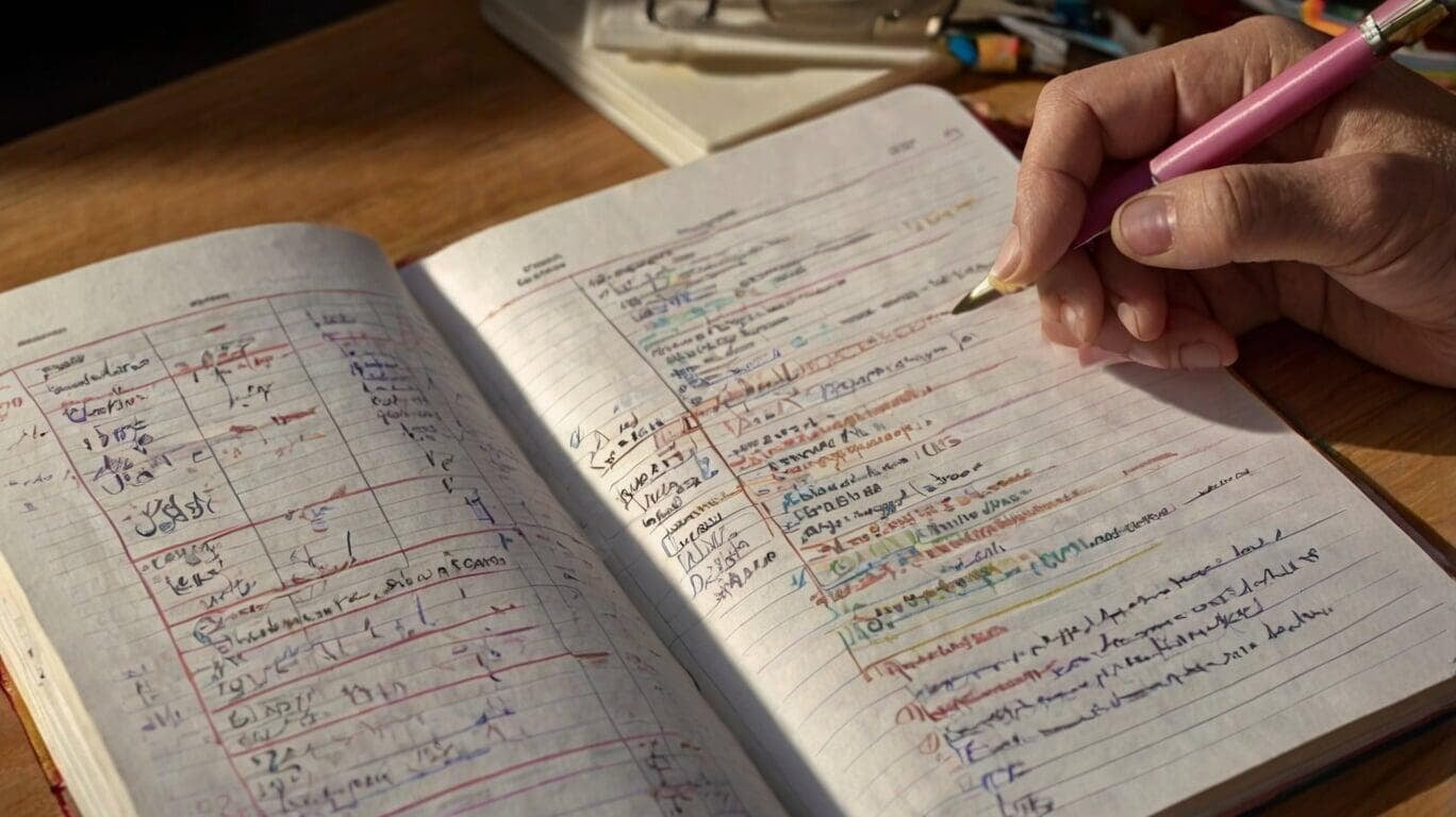 una mano con una pluma haciendo anotaciones en una libreta